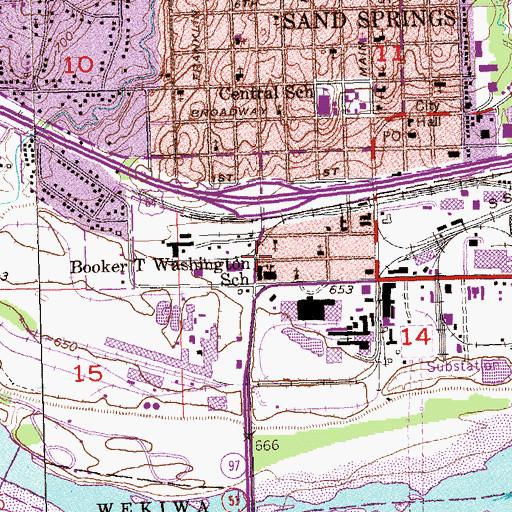 Topographic Map of Booker T Washington School, OK