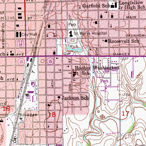Topographic Map of Booker Washington School, OK