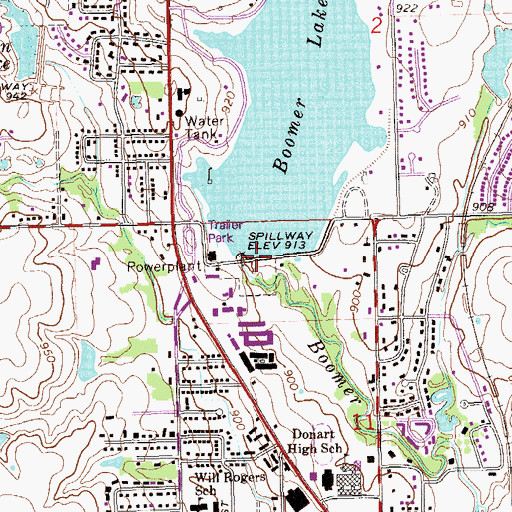 Topographic Map of Boomer Lake, OK