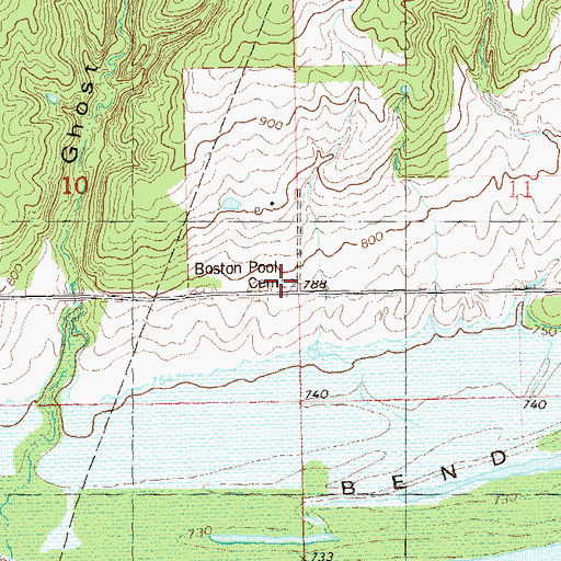 Topographic Map of Boston Pool Cemetery, OK