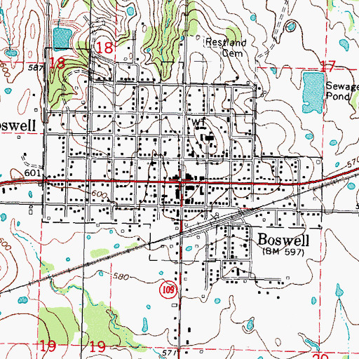 Topographic Map of Boswell, OK
