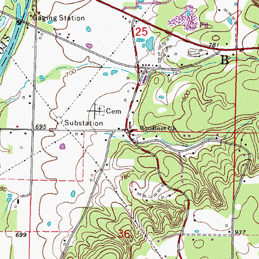 Topographic Map of Boudinot Church, OK