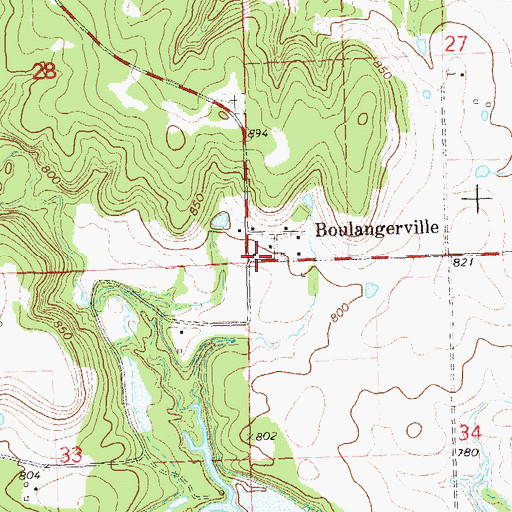 Topographic Map of Boulangerville, OK