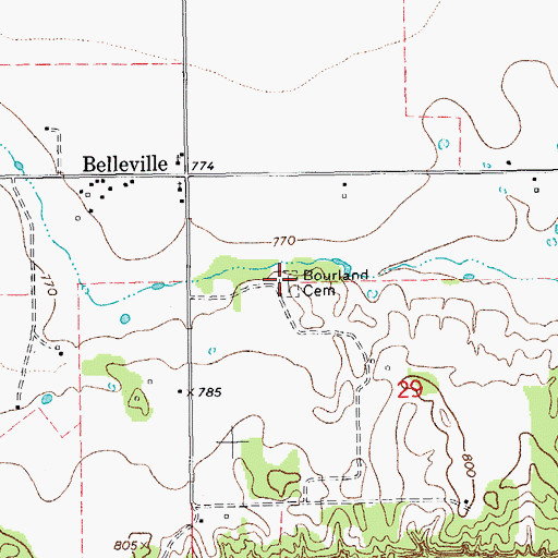 Topographic Map of Bourland Cemetery, OK