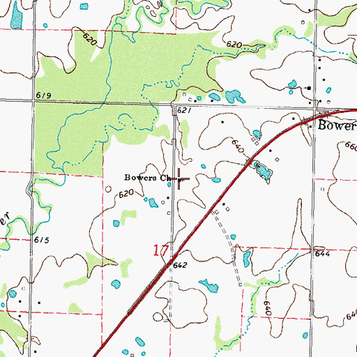 Topographic Map of Bowers Church, OK