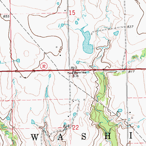 Topographic Map of Bowles Church, OK