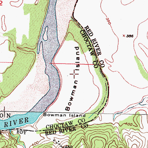 Topographic Map of Bowman Island, OK
