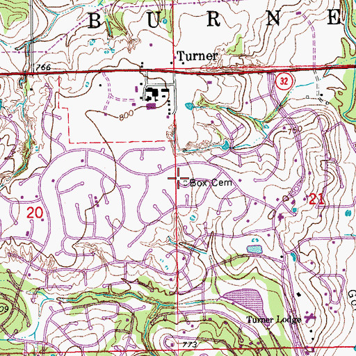 Topographic Map of Box Cemetery, OK