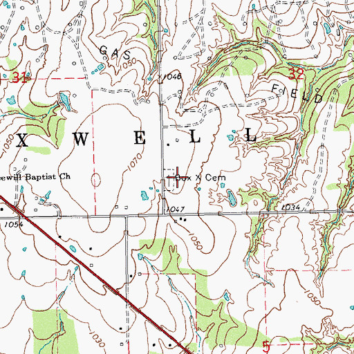 Topographic Map of Box X Cemetery, OK