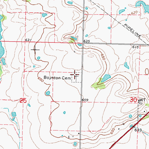 Topographic Map of Boynton Cemetery, OK