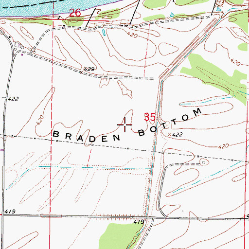 Topographic Map of Braden Bottom, OK