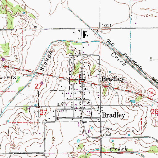 Topographic Map of Bradley, OK