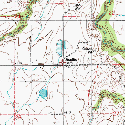 Topographic Map of Bradley Cemetery, OK