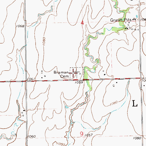 Topographic Map of Braman Cemetery, OK