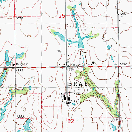 Topographic Map of Bray, OK