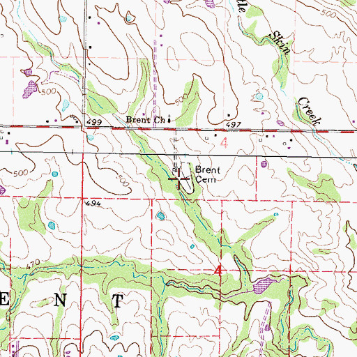 Topographic Map of Brent Cemetery, OK