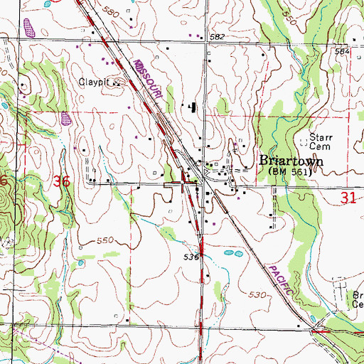 Topographic Map of Briartown, OK