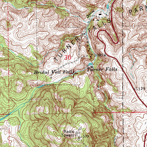Topographic Map of Bridal Veil Falls, OK