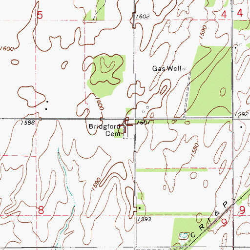 Topographic Map of Bridgeford Cemetery, OK