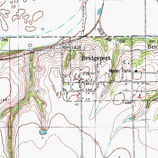 Topographic Map of Bridgeport, OK