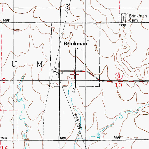 Topographic Map of Brinkman, OK