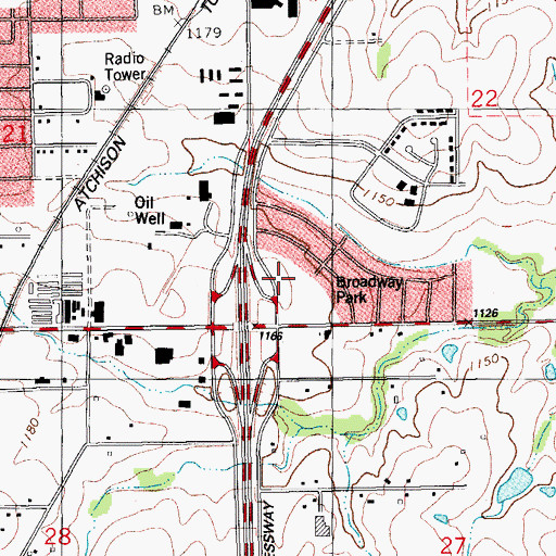 Topographic Map of Broadway Park, OK
