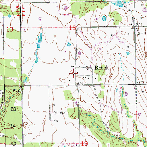 Topographic Map of Brock, OK