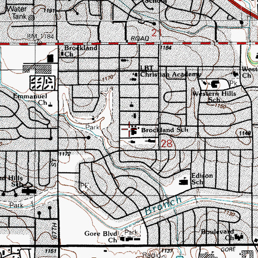 Topographic Map of Brockland Elementary School, OK
