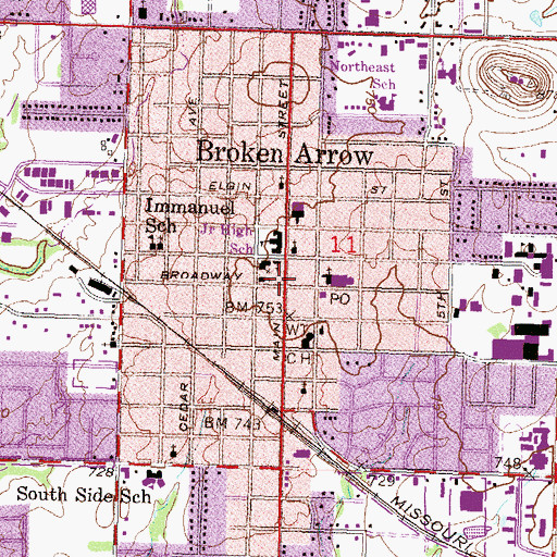 Topographic Map of Broken Arrow, OK