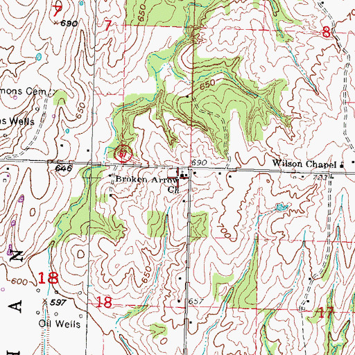 Topographic Map of Broken Arrow Church, OK