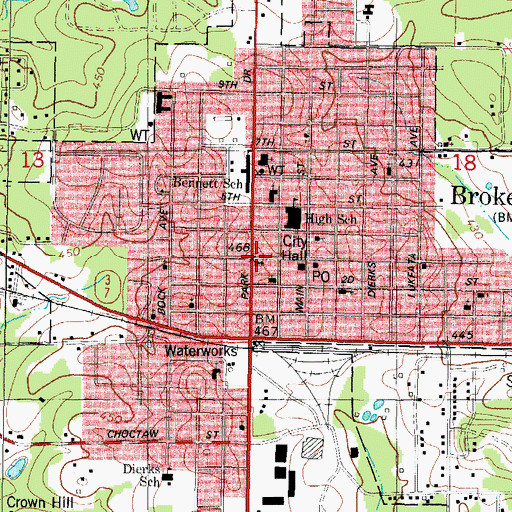 Topographic Map of Broken Bow, OK