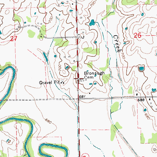Topographic Map of Bronaugh Cemetery, OK