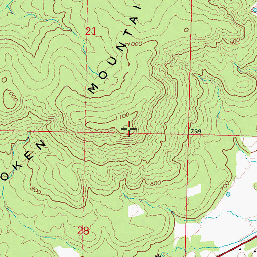 Topographic Map of Brooken Mountain, OK