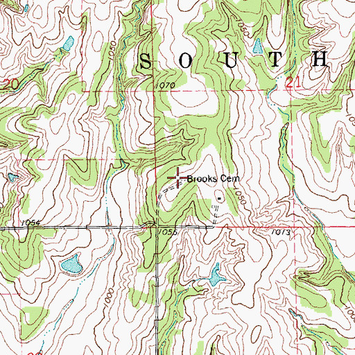 Topographic Map of Brooks Cemetery, OK