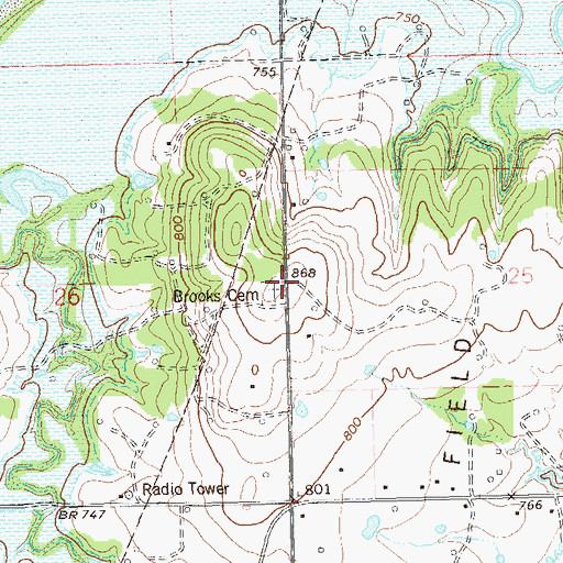 Topographic Map of Brooks Cemetery, OK