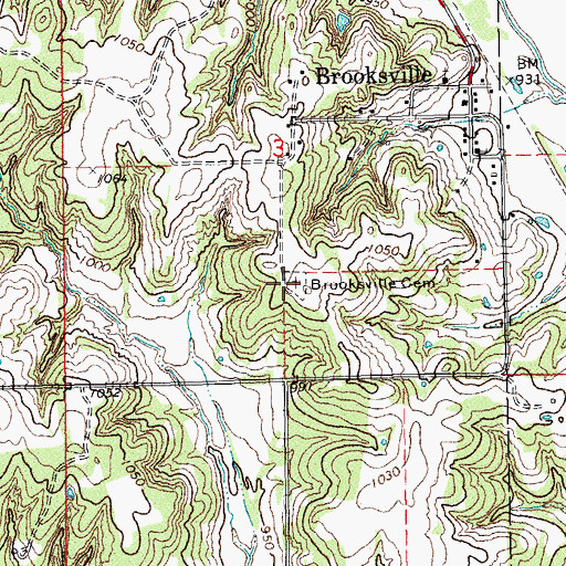 Topographic Map of Brooksville Cemetery, OK