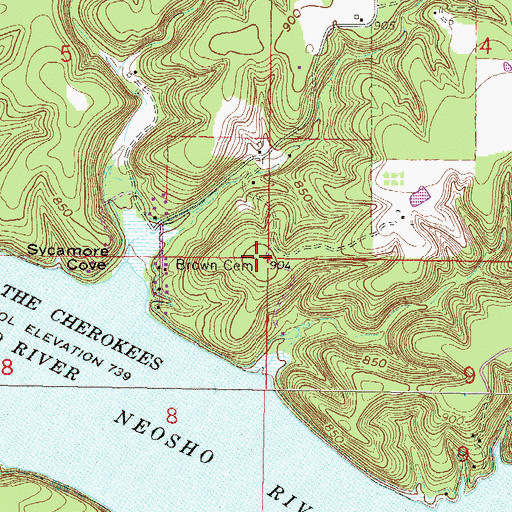 Topographic Map of Brown Cemetery, OK
