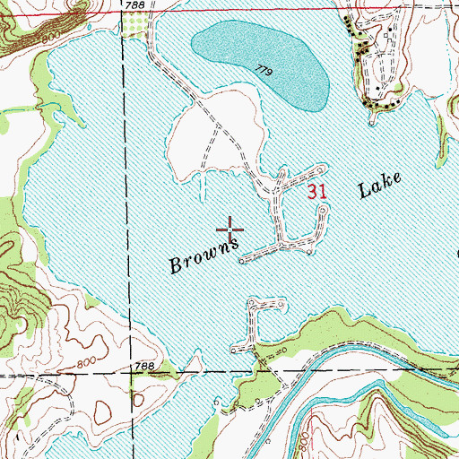 Topographic Map of Browns Lake, OK