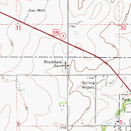 Topographic Map of Brumfield Cemetery, OK