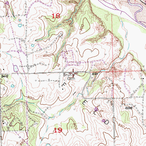 Topographic Map of Bruner Cemetery, OK