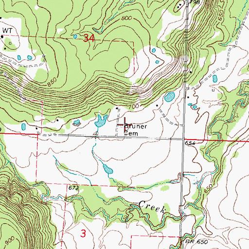 Topographic Map of Bruner Cemetery, OK