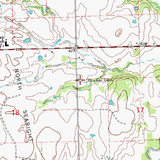 Topographic Map of Bruner Cemetery, OK