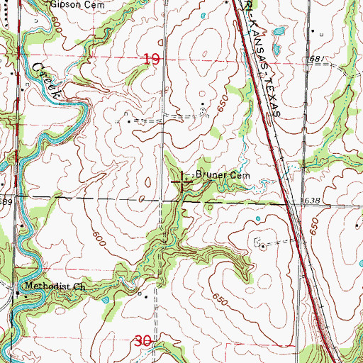 Topographic Map of Bruner Cemetery, OK