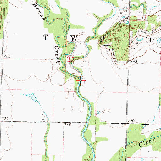 Topographic Map of Brush Creek, OK