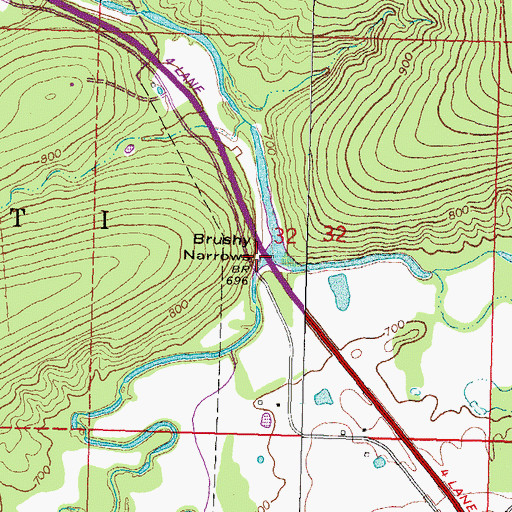 Topographic Map of Brush Narrows, OK