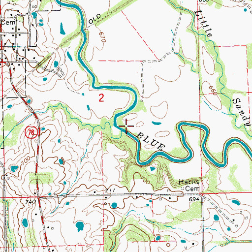 Topographic Map of Brushy Creek, OK