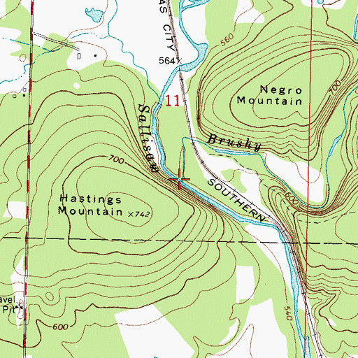 Topographic Map of Brushy Creek, OK
