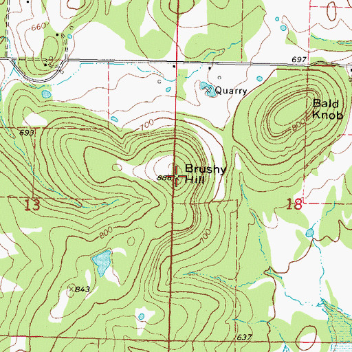 Topographic Map of Brushy Hill, OK