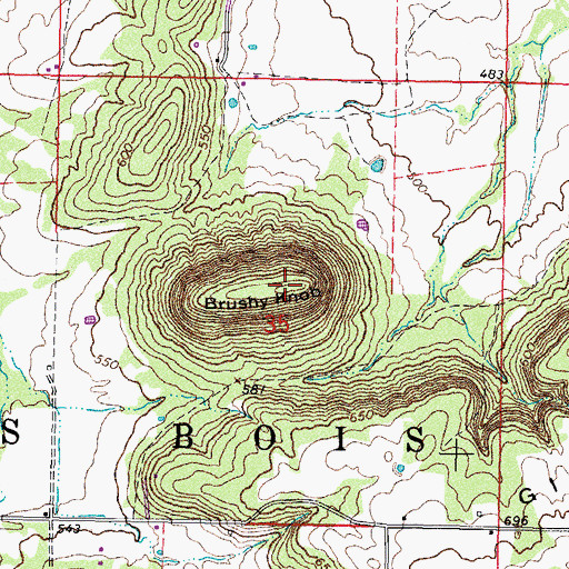 Topographic Map of Brushy Knob, OK