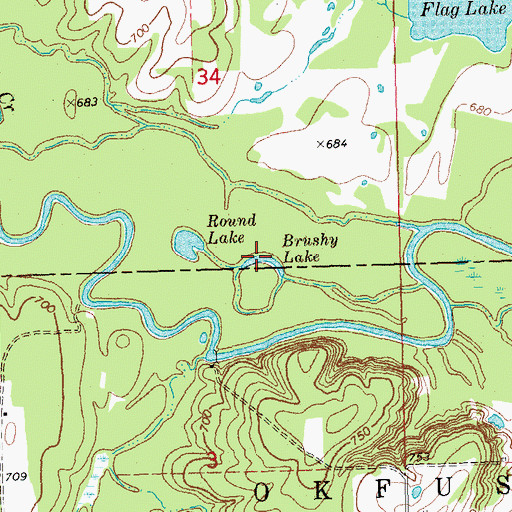 Topographic Map of Brushy Lake, OK